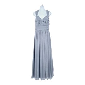 After Six Full Length Draped Front Slit Lux‎ Chiffon Dress in Platinum Size 14